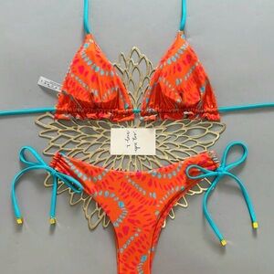 Orange & Turquoise Tie-Side Bikini